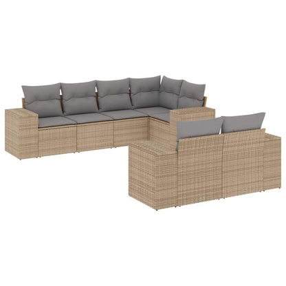 Set Divani da Giardino 7 pz con Cuscini Beige in Polyrattan - homemem39