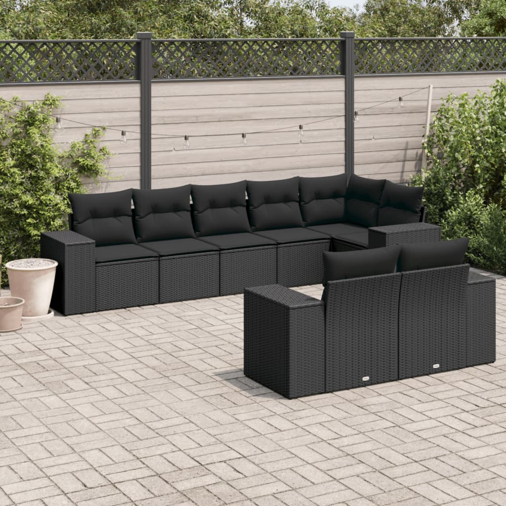 Set Divani da Giardino con Cuscini 8 pz Nero in Polyrattan | homemem39