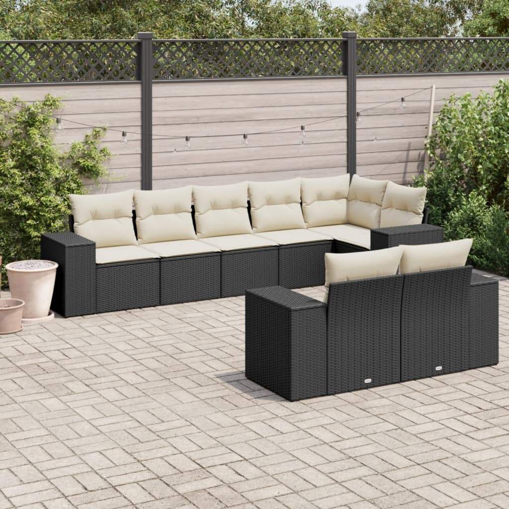 Set Divani da Giardino con Cuscini 8 pz Nero in Polyrattan - homemem39