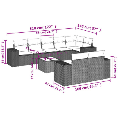 Set Divani da Giardino 9 pz con Cuscini Nero in Polyrattan | homemem39