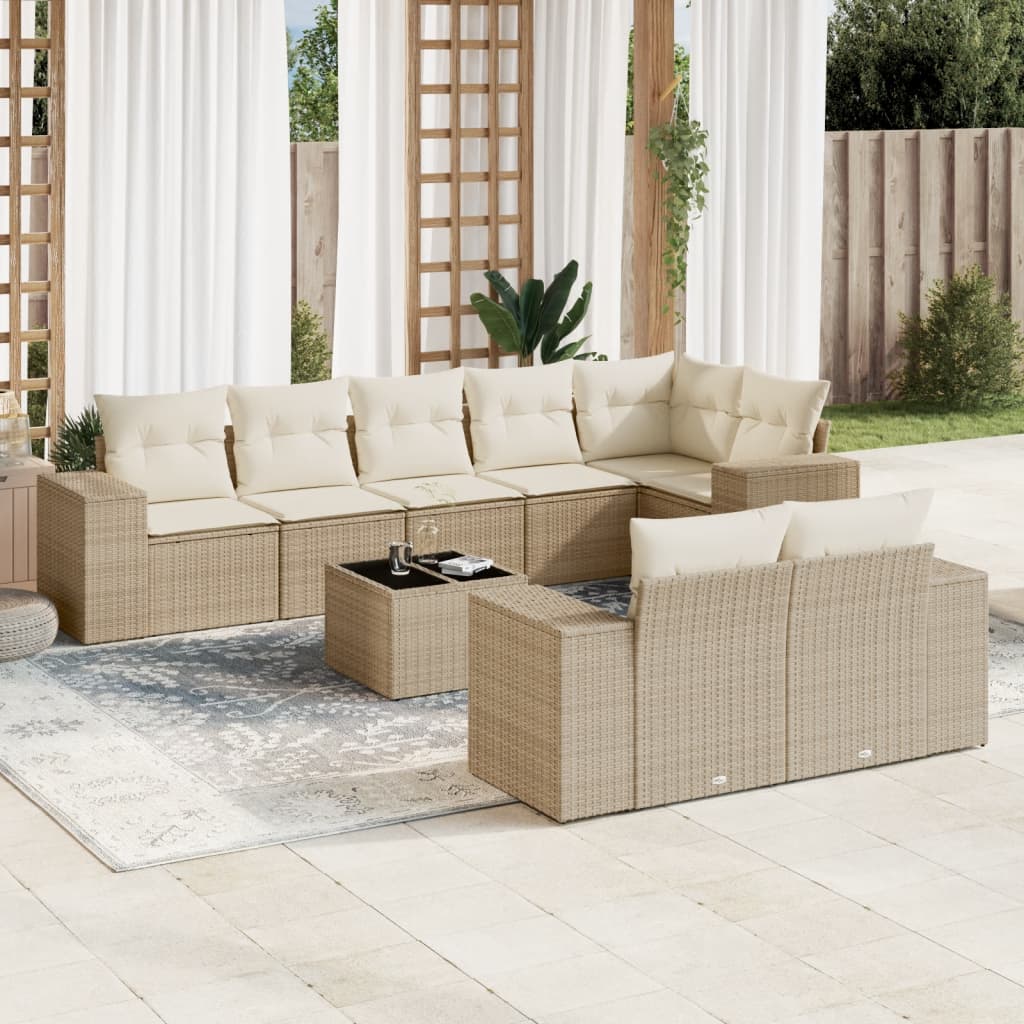 Set Divano da Giardino 9 pz con Cuscini Beige in Polyrattan | homemem39