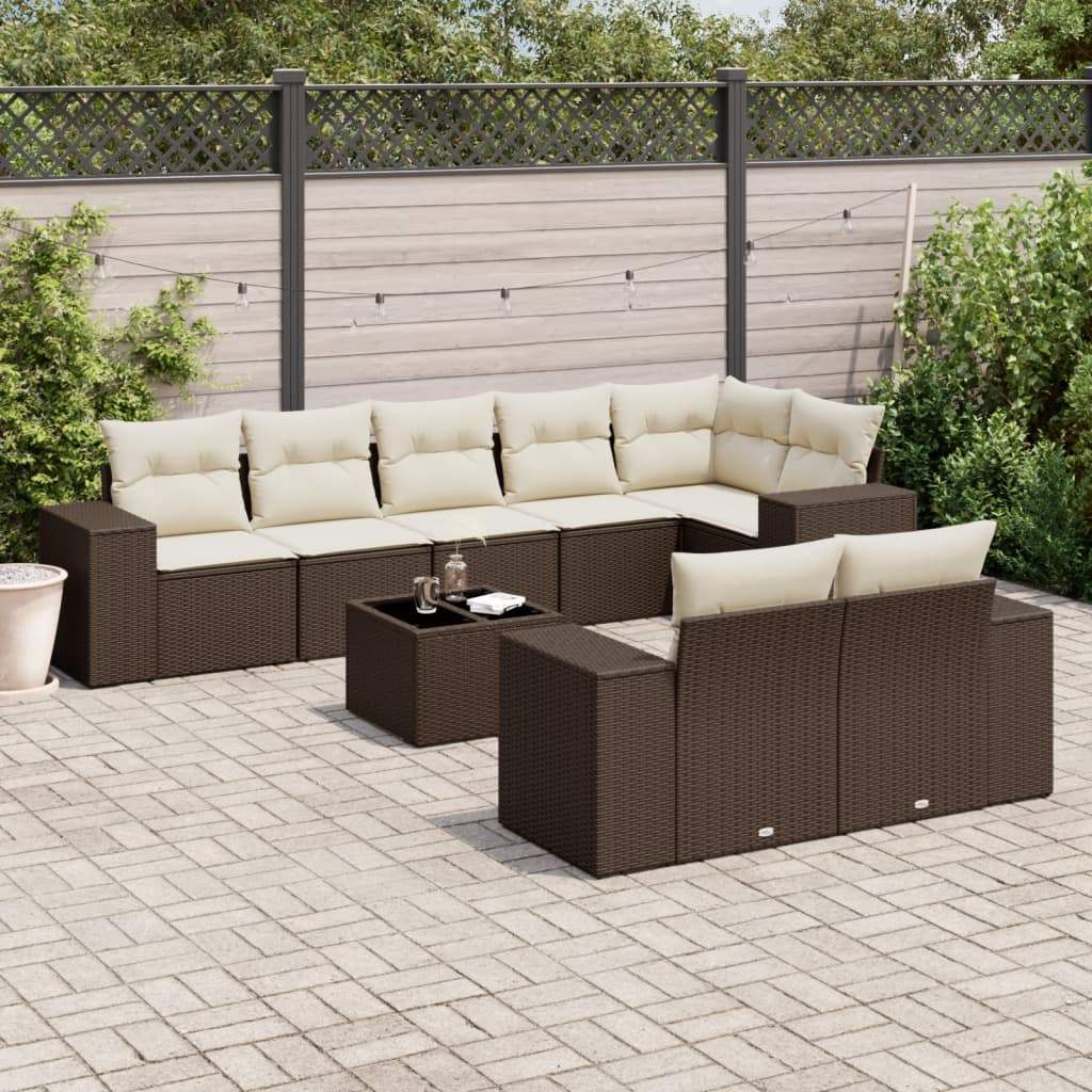 Set Divani da Giardino 9pz con Cuscini Marrone in Polyrattan - homemem39