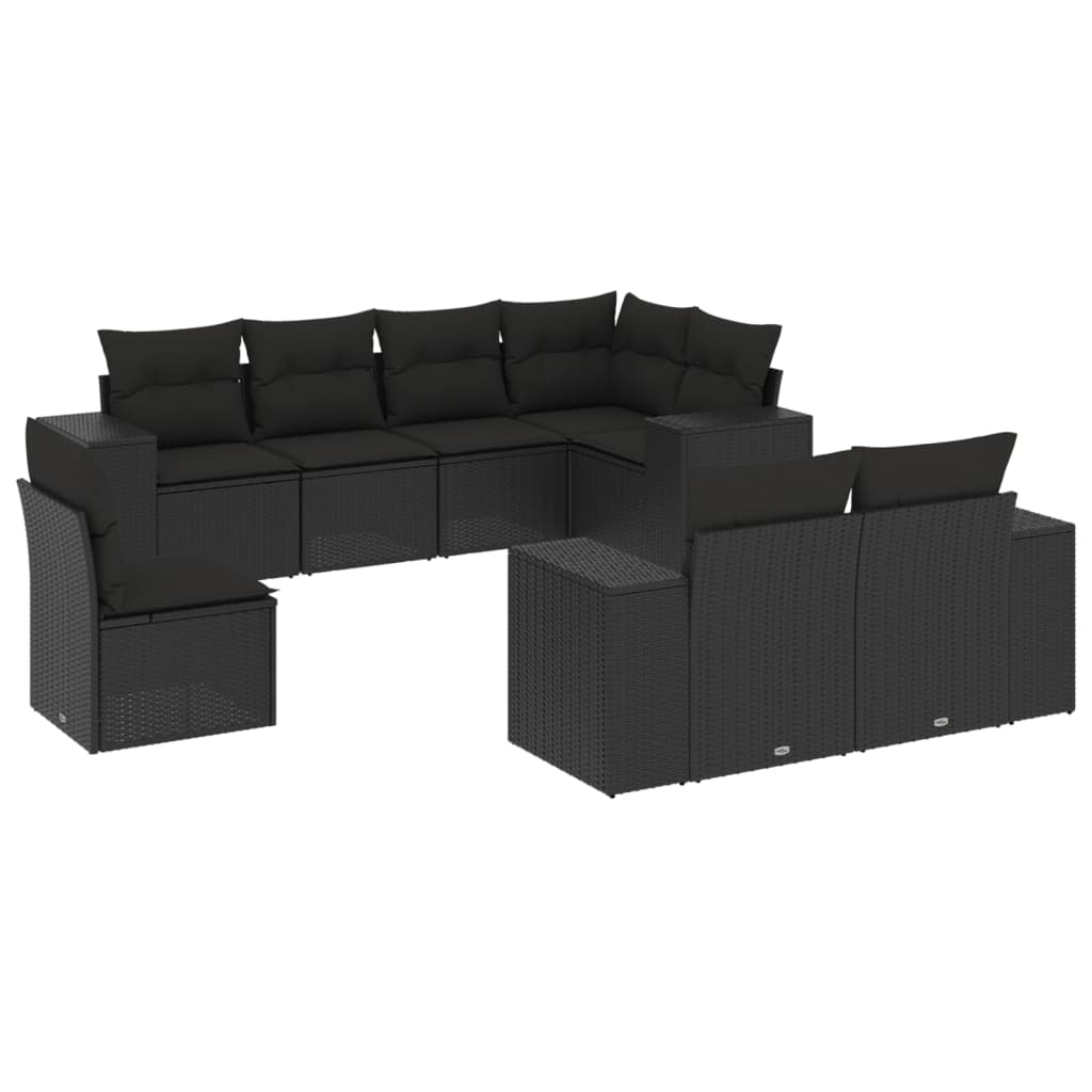 Set Divani da Giardino con Cuscini 8 pz Nero in Polyrattan | homemem39