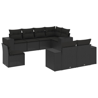 Set Divani da Giardino con Cuscini 8 pz Nero in Polyrattan | homemem39