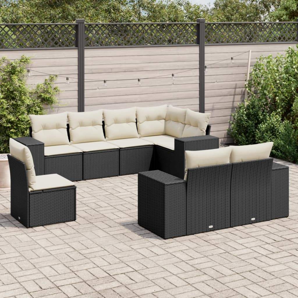 Set Divani da Giardino con Cuscini 8 pz Nero in Polyrattan - homemem39
