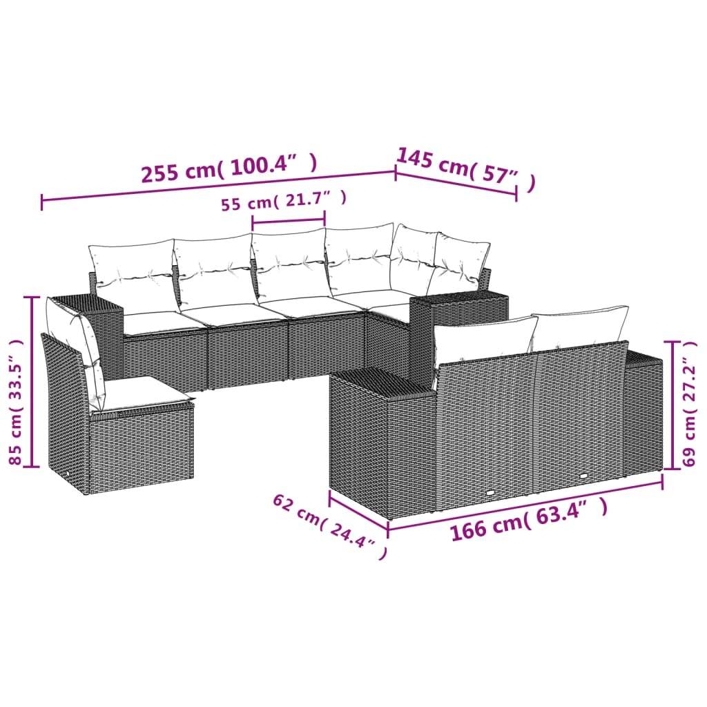 Set Divano da Giardino 8pz con Cuscini Grigio Chiaro Polyrattan - homemem39