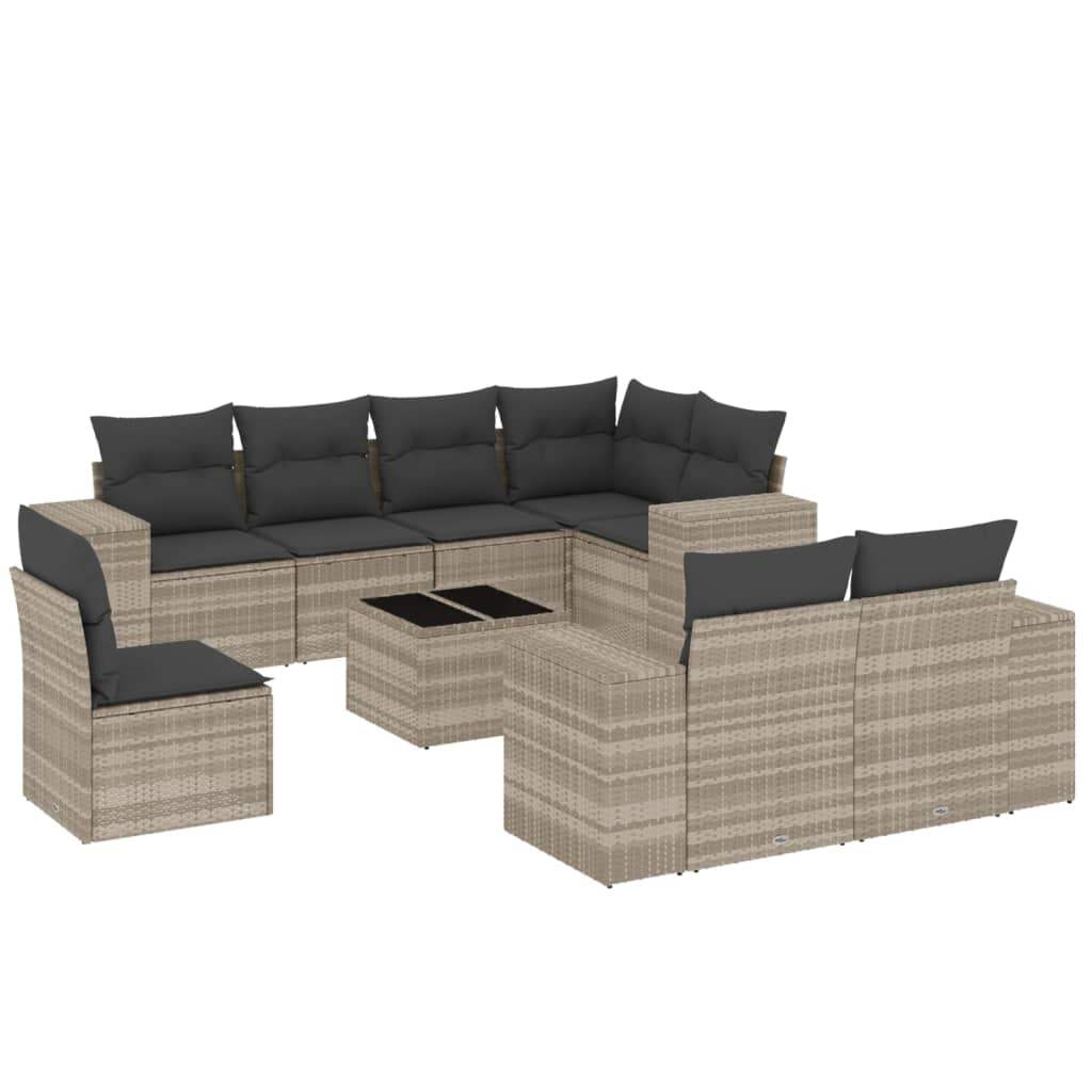 Set Divano da Giardino 9pz con Cuscini Grigio Chiaro Polyrattan - homemem39