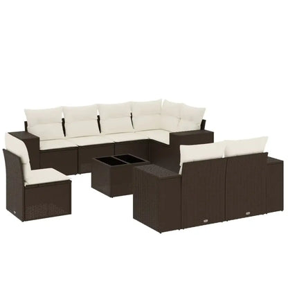 Set Divani da Giardino 9pz con Cuscini Marrone in Polyrattan - homemem39