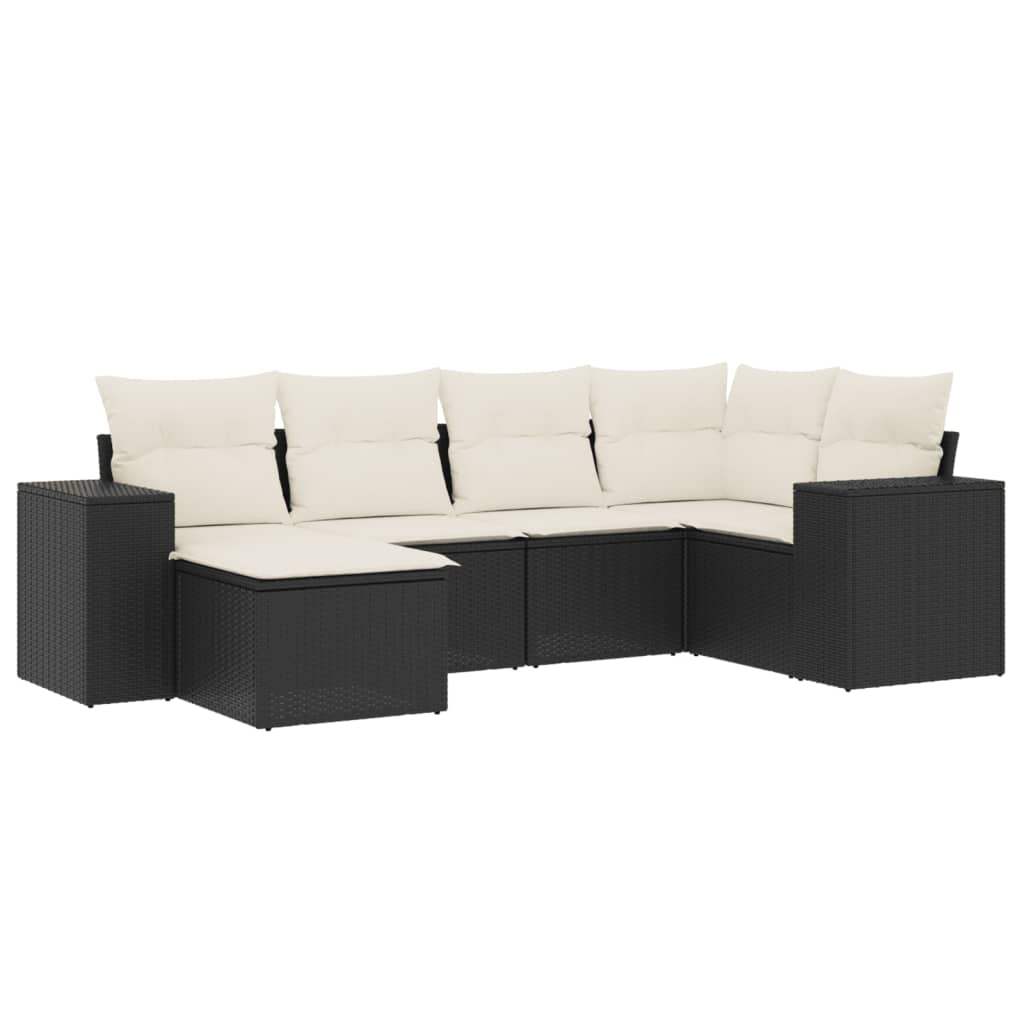 Set Divano da Giardino 6 pz con Cuscini Nero in Polyrattan - homemem39