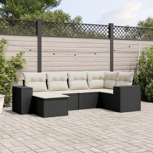 Set Divano da Giardino 6 pz con Cuscini Nero in Polyrattan - homemem39