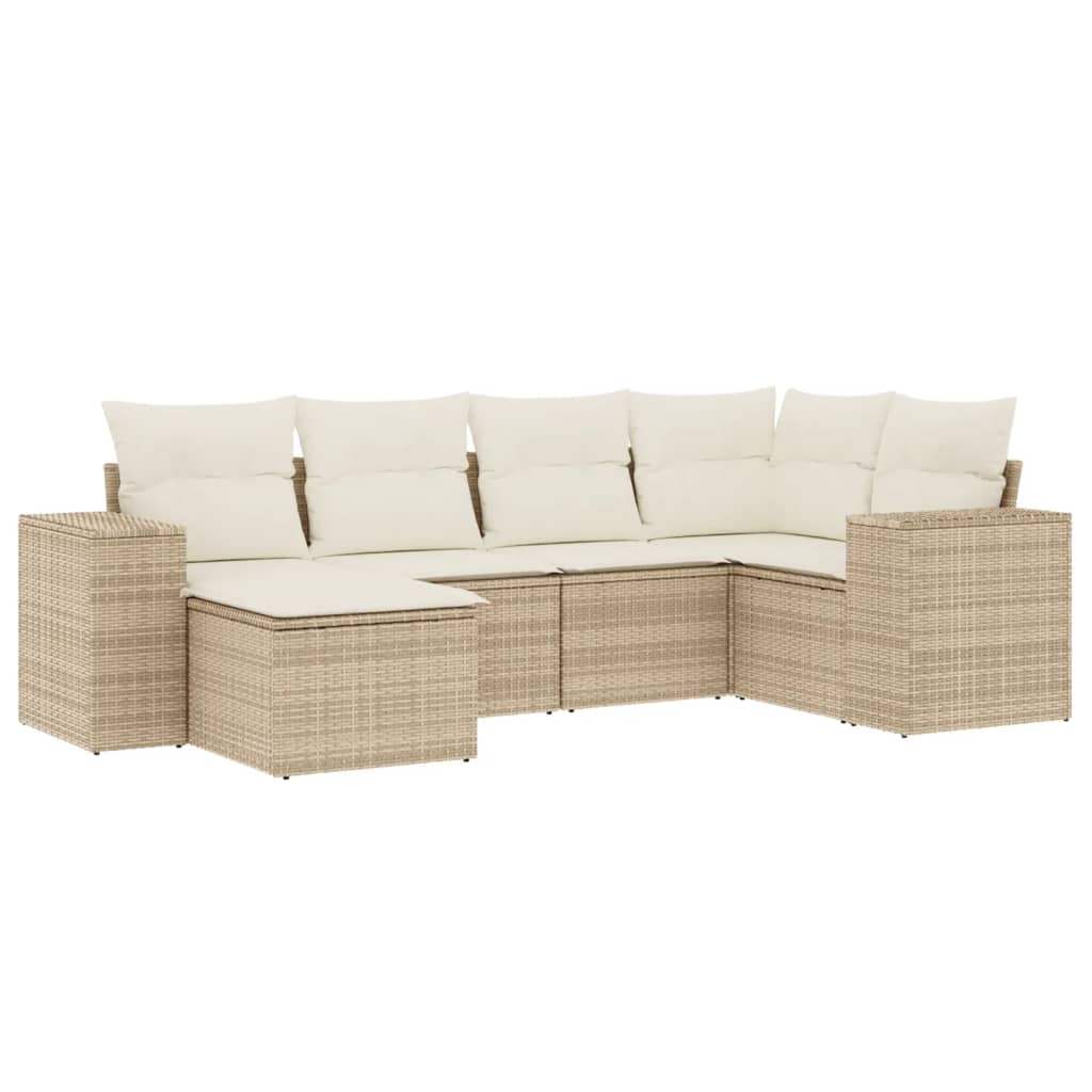 Set Divano da Giardino 6 pz con Cuscini Beige in Polyrattan - homemem39