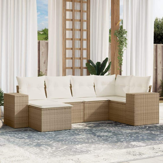 Set Divano da Giardino 6 pz con Cuscini Beige in Polyrattan - homemem39