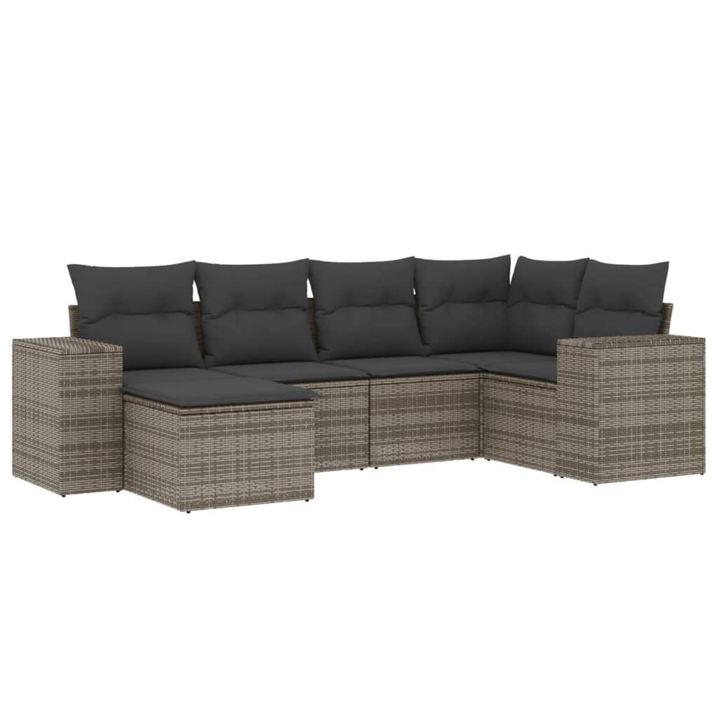 Set Divano da Giardino 6 pz con Cuscini Grigio in Polyrattan - homemem39