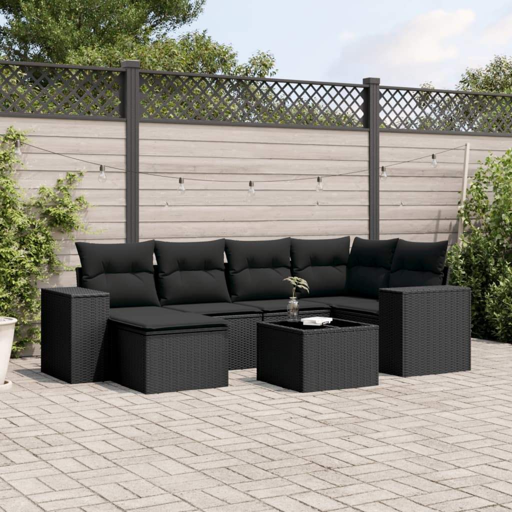 Set Divani da Giardino con Cuscini 7pz Nero Polyrattan - homemem39