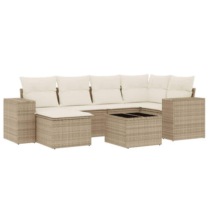 Set Divani da Giardino 7 pz con Cuscini Beige in Polyrattan - homemem39