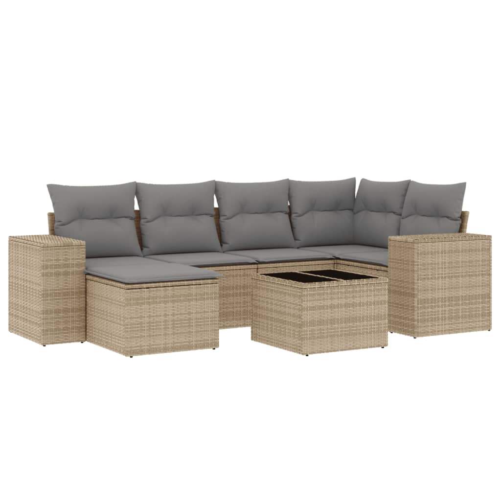 Set Divani da Giardino 7 pz con Cuscini Beige in Polyrattan - homemem39