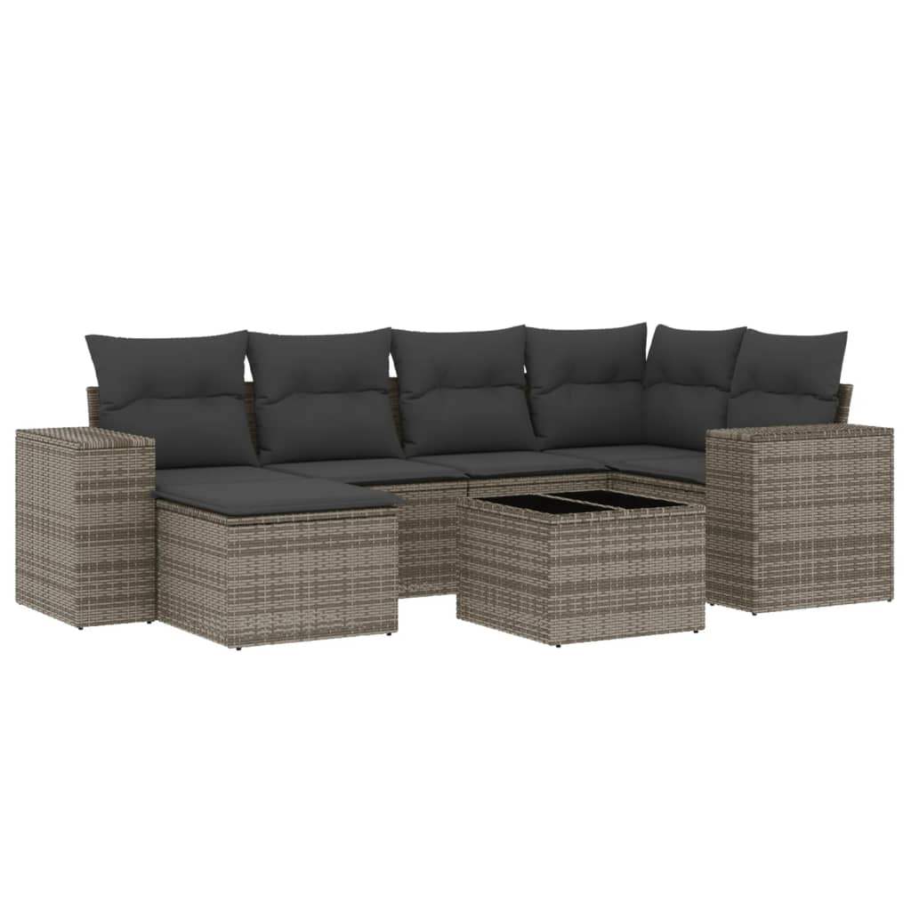 Set Divani da Giardino 7 pz con Cuscini Grigio in Polyrattan - homemem39