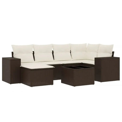 Set Divani da Giardino 7 pz con Cuscini Marrone in Polyrattan - homemem39