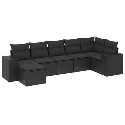 Set Divani da Giardino con Cuscini 7pz Nero Polyrattan | homemem39