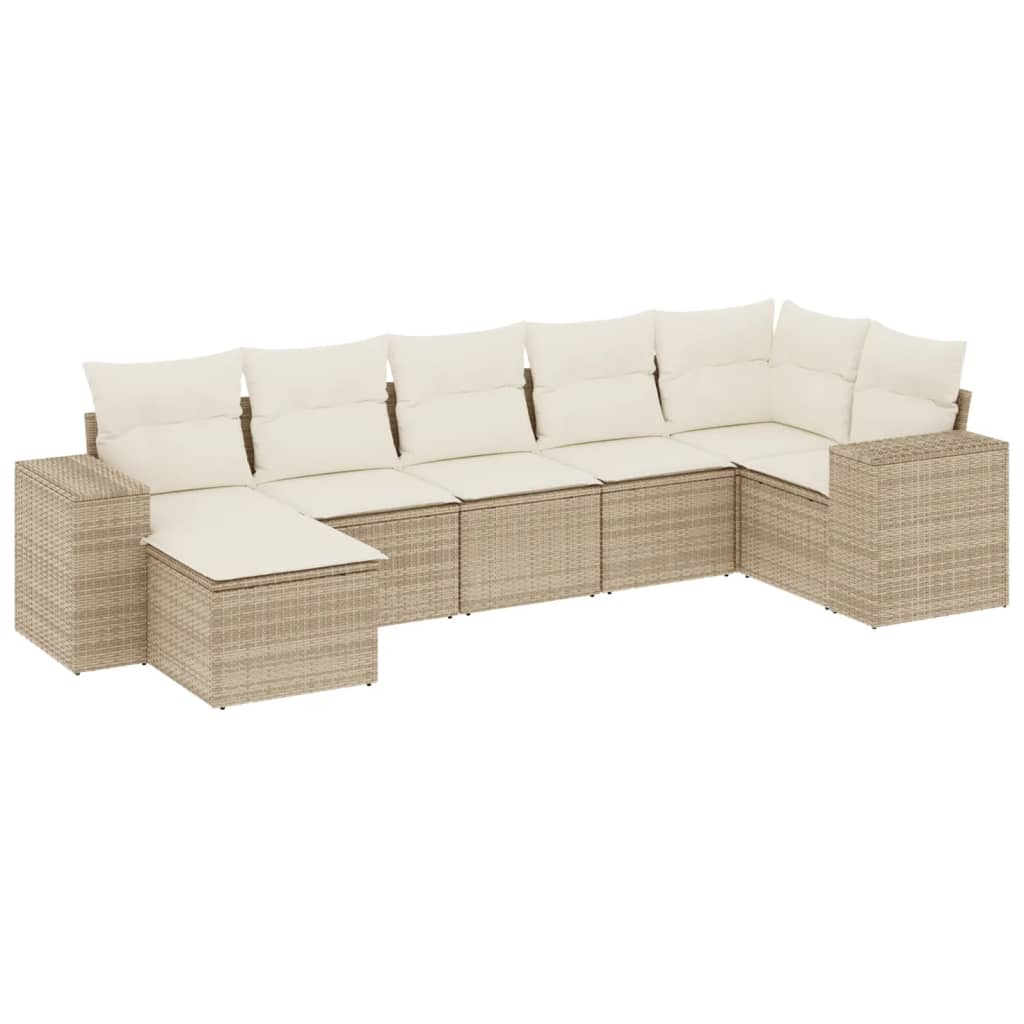 Set Divani da Giardino 7 pz con Cuscini Beige in Polyrattan | homemem39