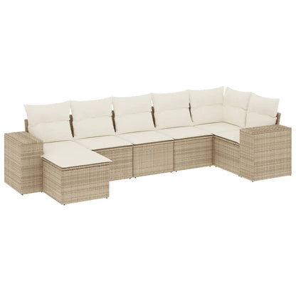 Set Divani da Giardino 7 pz con Cuscini Beige in Polyrattan | homemem39