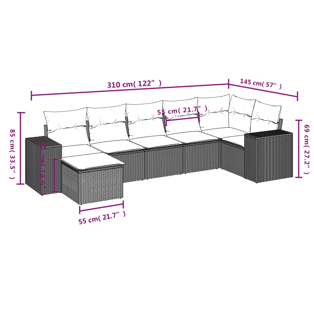 Set Divani da Giardino 7 pz con Cuscini Beige in Polyrattan | homemem39