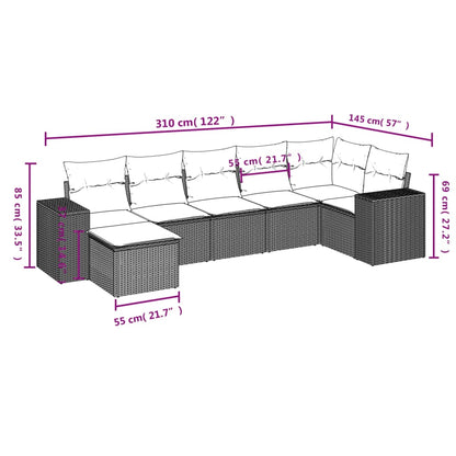 Set Divani da Giardino 7 pz con Cuscini Beige in Polyrattan | homemem39