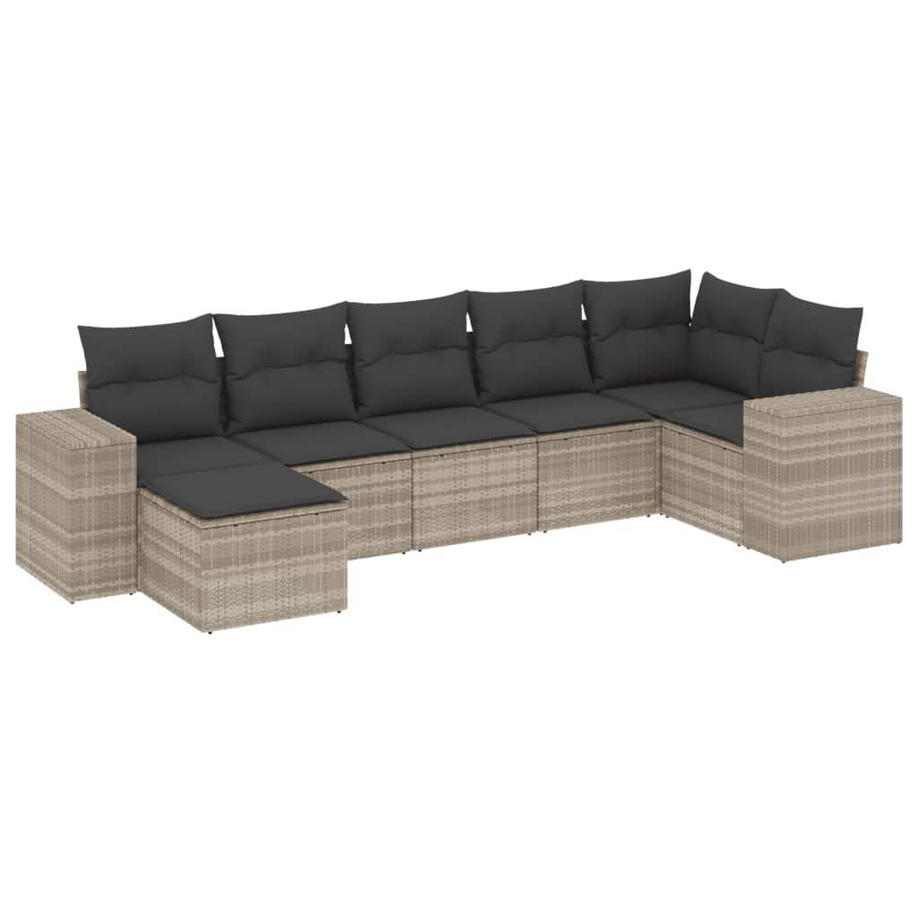 Set Divani da Giardino 7pz con Cuscini Grigio Chiaro Polyrattan - homemem39