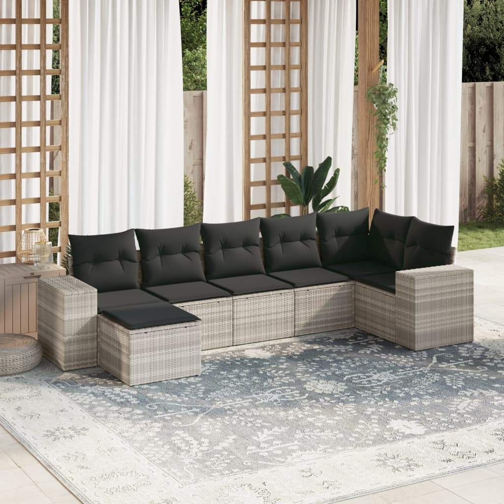 Set Divani da Giardino 7pz con Cuscini Grigio Chiaro Polyrattan - homemem39