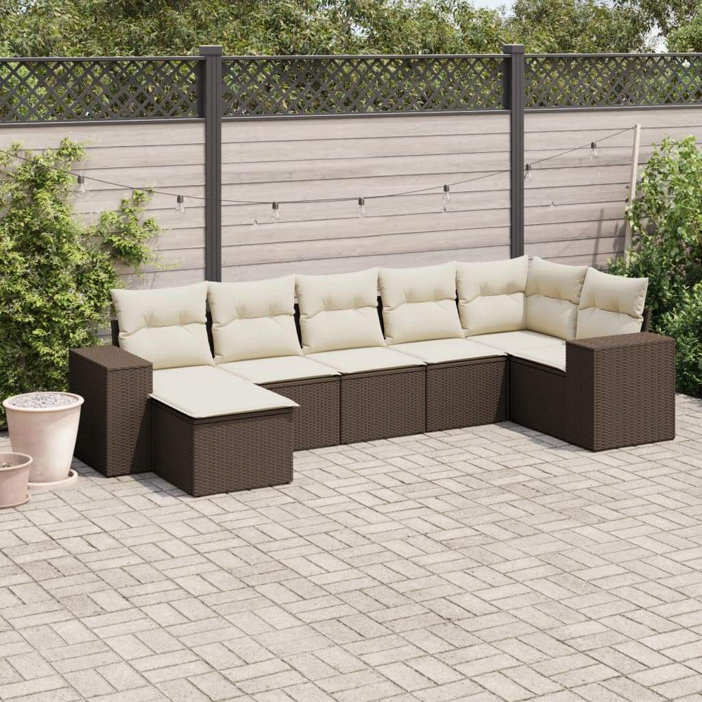 Set Divani da Giardino 7 pz con Cuscini Marrone in Polyrattan - homemem39