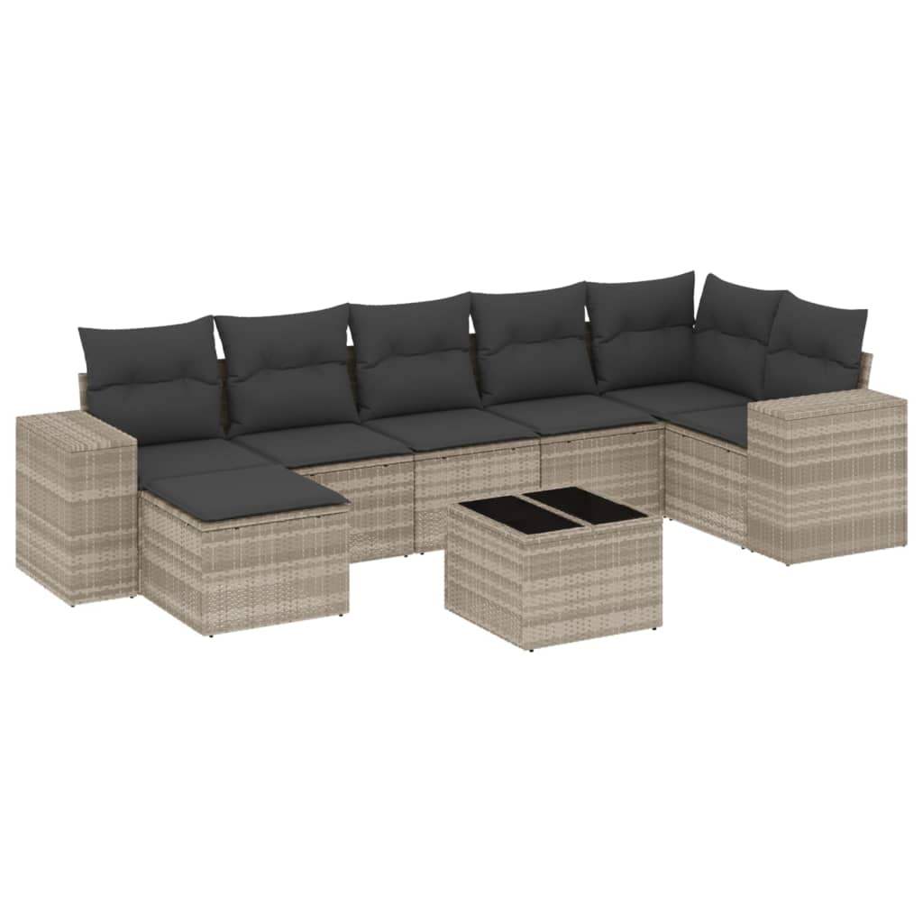 Set Divano da Giardino 8pz con Cuscini Grigio Chiaro Polyrattan - homemem39