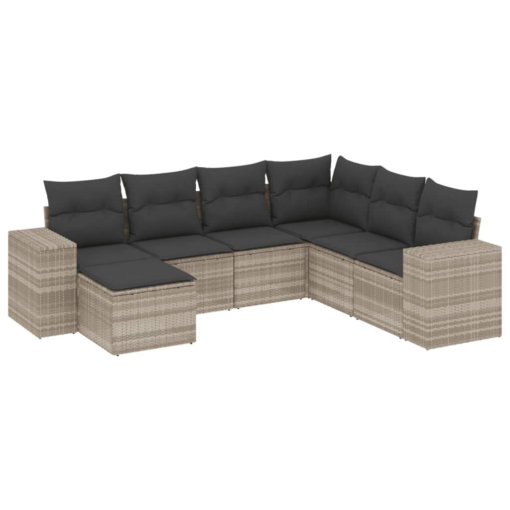Set Divani da Giardino 7pz con Cuscini Grigio Chiaro Polyrattan - homemem39