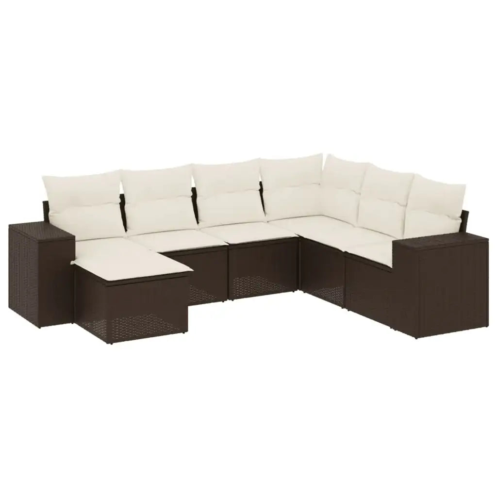 Set Divani da Giardino 7 pz con Cuscini Marrone in Polyrattan - homemem39