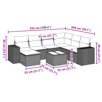 Set Divano da Giardino 8 pz con Cuscini Beige in Polyrattan | homemem39