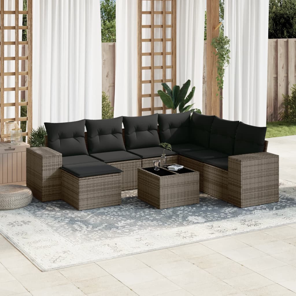 Set Divano da Giardino 8 pz con Cuscini Grigio in Polyrattan