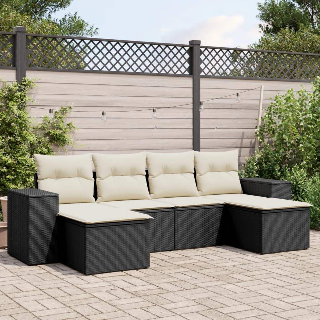 Set Divano da Giardino 6 pz con Cuscini Nero in Polyrattan - homemem39