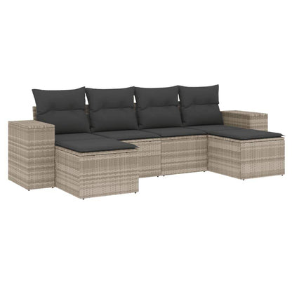 Set Divano da Giardino 6pz con Cuscini Grigio Chiaro Polyrattan - homemem39