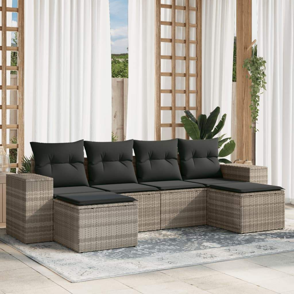 Set Divano da Giardino 6pz con Cuscini Grigio Chiaro Polyrattan - homemem39