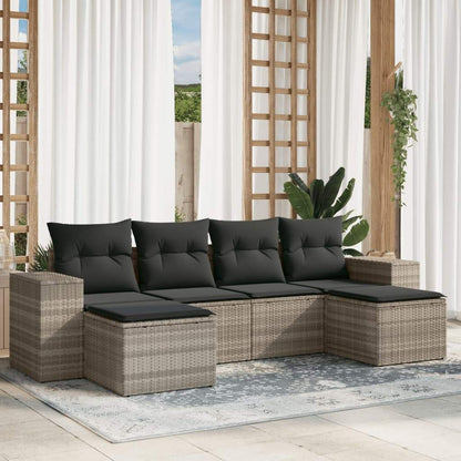 Set Divano da Giardino 6pz con Cuscini Grigio Chiaro Polyrattan - homemem39