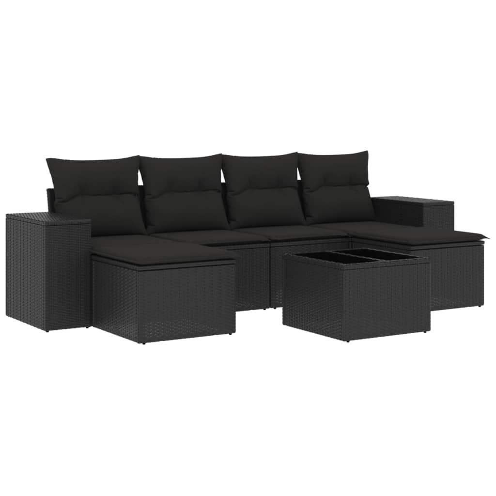 Set Divani da Giardino con Cuscini 7pz Nero Polyrattan - homemem39