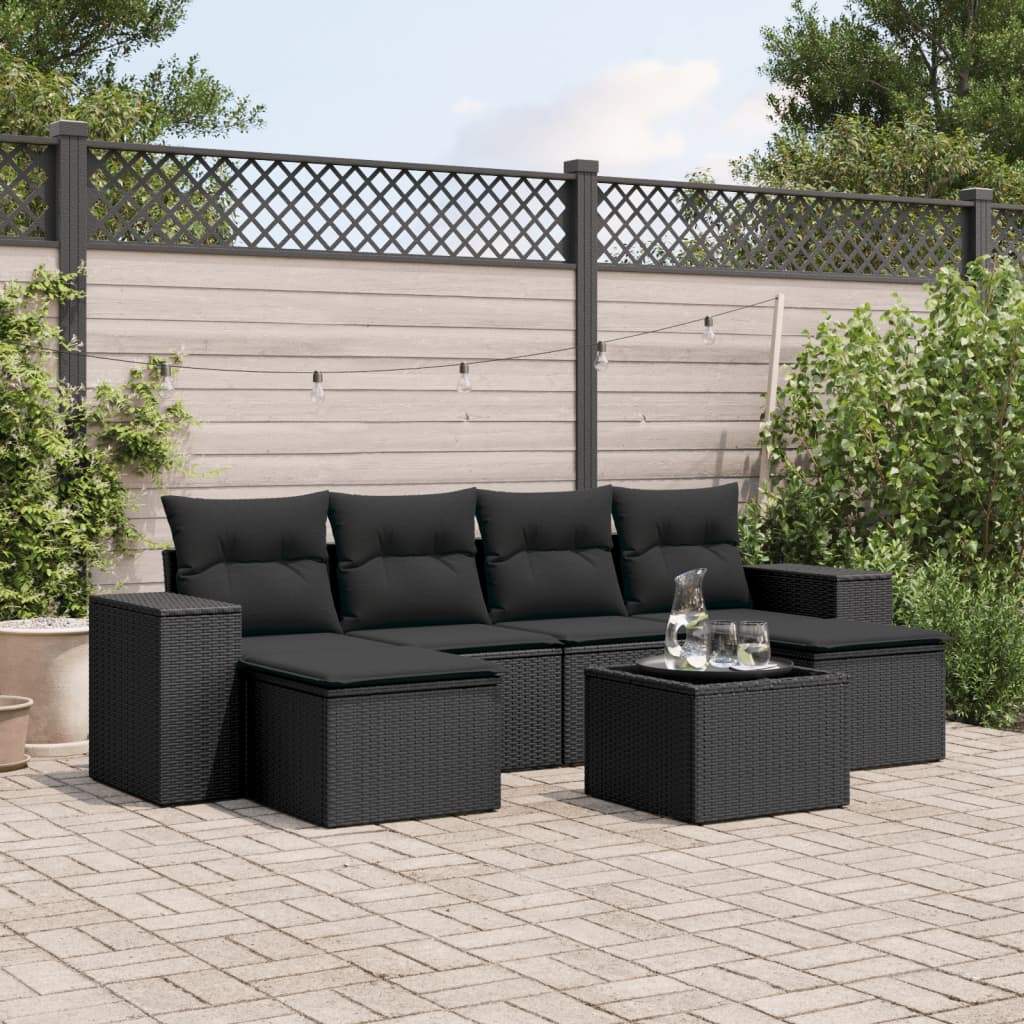 Set Divani da Giardino con Cuscini 7pz Nero Polyrattan - homemem39