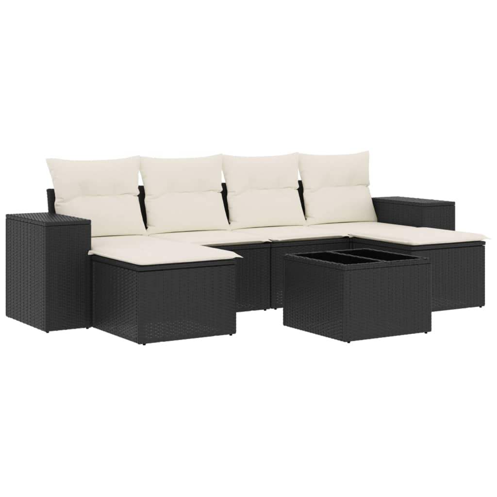 Set Divani da Giardino con Cuscini 7pz Nero Polyrattan - homemem39