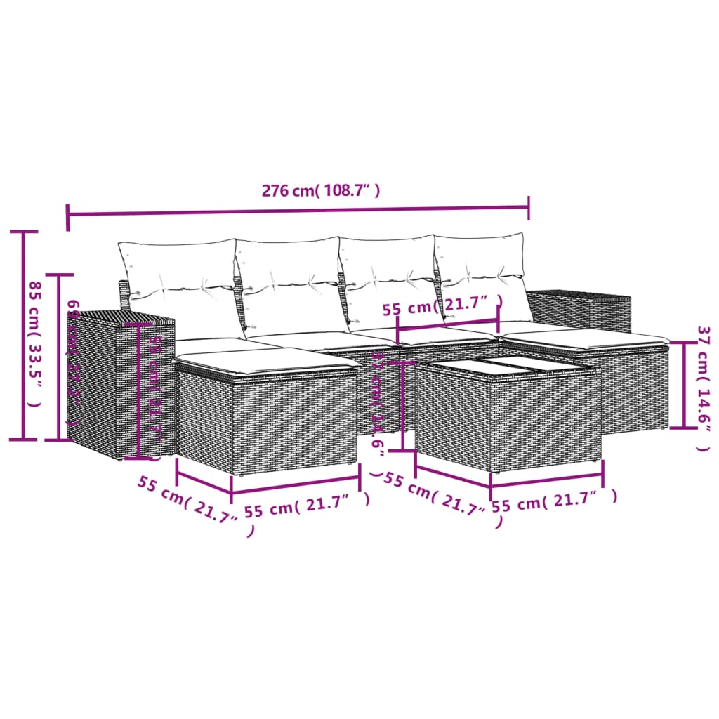 Set Divani da Giardino 7 pz con Cuscini Beige in Polyrattan | homemem39