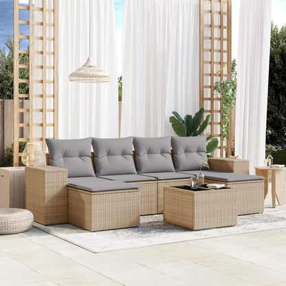 Set Divani da Giardino 7 pz con Cuscini Beige in Polyrattan - homemem39
