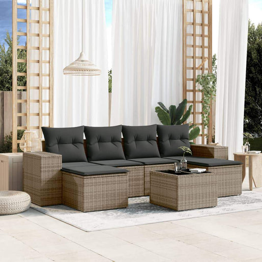 Set Divani da Giardino 7 pz con Cuscini Grigio in Polyrattan - homemem39