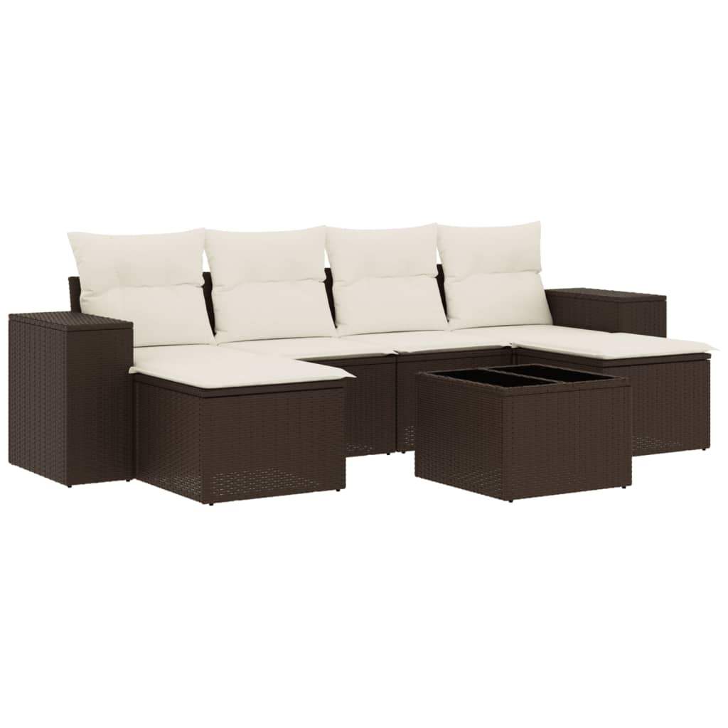 Set Divani da Giardino 7 pz con Cuscini Marrone in Polyrattan - homemem39