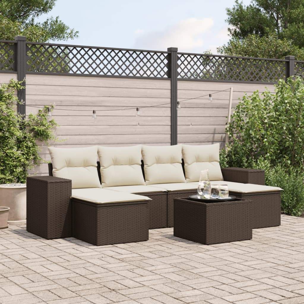 Set Divani da Giardino 7 pz con Cuscini Marrone in Polyrattan - homemem39