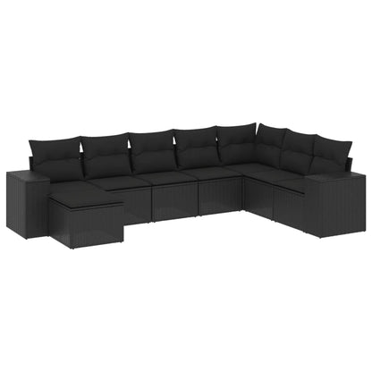 Set Divani da Giardino con Cuscini 8 pz Nero in Polyrattan