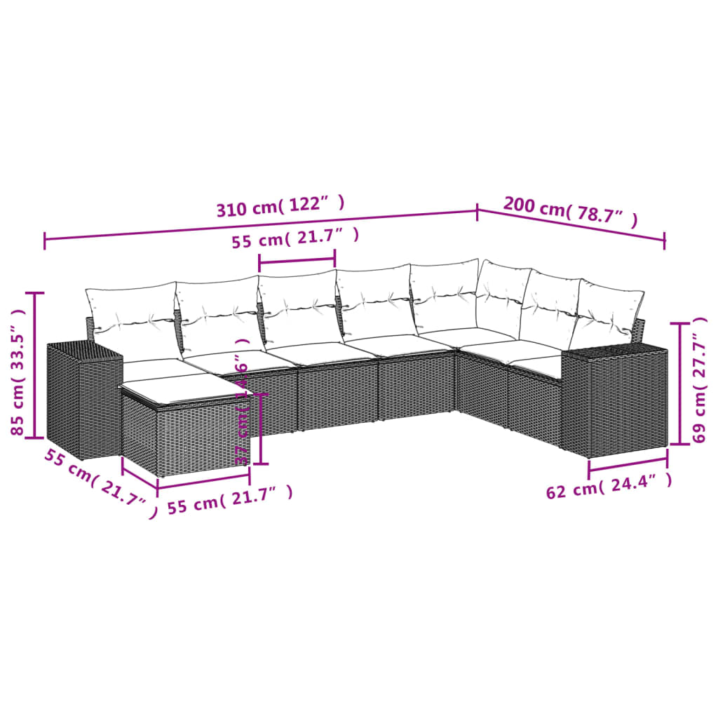 Set Divani da Giardino con Cuscini 8 pz Nero in Polyrattan