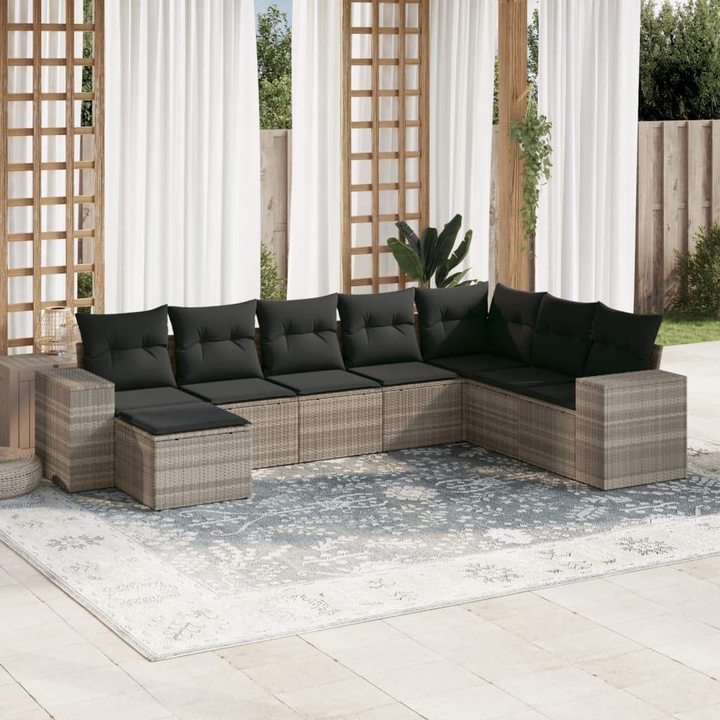 Set Divano da Giardino 8pz con Cuscini Grigio Chiaro Polyrattan - homemem39